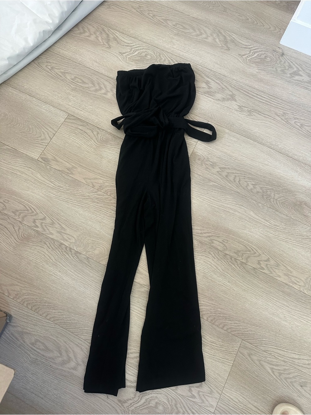 Strapless Black Jumpsuit with Waist Tie